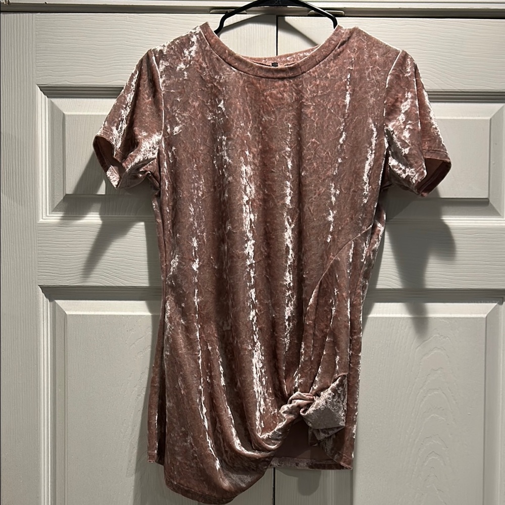 Velvet Short Sleeve Top - Pink